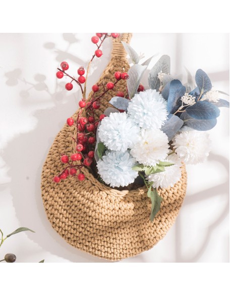 Wall Mounted Storage Basket Hand Woven Flower Basket Vegetable Storage Basket Mesh Pocket Kitchen Wall Mounted Basket