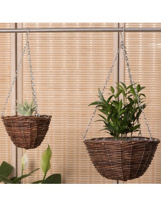 Rustic Style Willow Hanging Flower Basket Hand Woven Red Willow Hanging Basket Balcony Garden